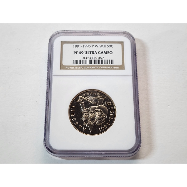 1991-1995 P WWII Commemorative Half Dollar Graded by NGC PF 69 Ultra Cameo