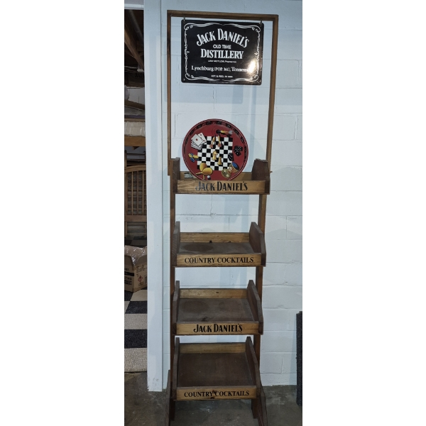 PICKUP IN CANTON - Rare Store Display "JACK DANIELS" Wooden Product Rack Includes Sign At Top 