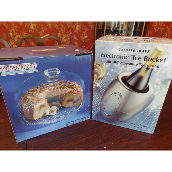 As Shown - Electrin Coolin Ice Bucket & Covered Cake Stand - Bothe New In Box