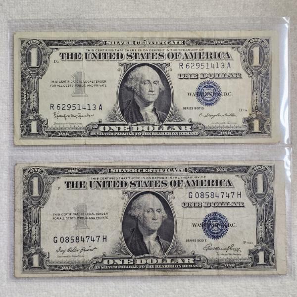 Two Authentic United States $1 Blue Seal Silver Certificates FV: $2.00