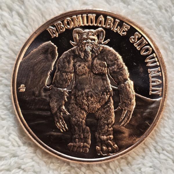 1 oz .999 Fine Copper Cryptid Creatures Abominable Snowman Round