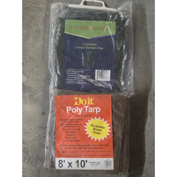 Brand New 72 Gallon Reusable Garden Bag & 8'x10' Reversible Brown & Green Poly Tarp 