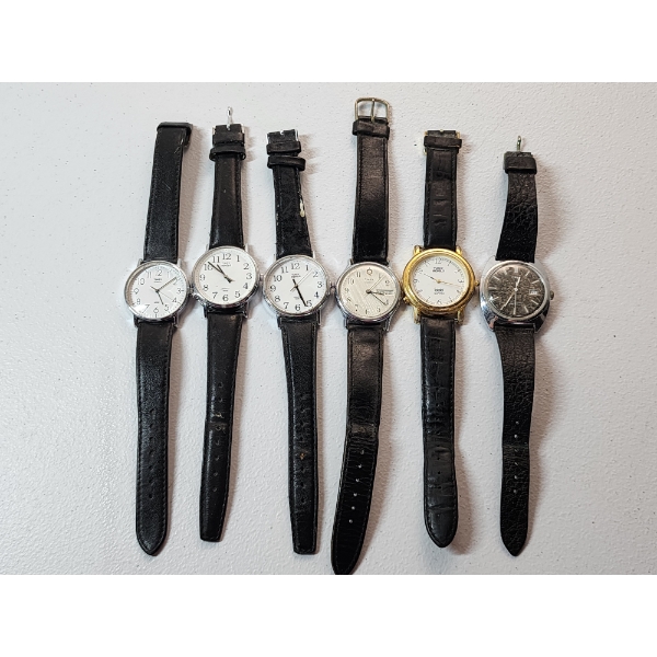 Lot of 6 Assorted Timex Watches with Leather Bands