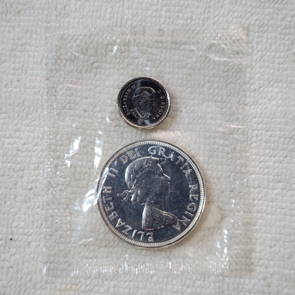1964 Canadian 80% Silver Dollar & 2008 Proof-Like Canadian Dime