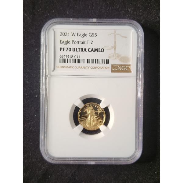 NGC PF70 Ultra Cameo 2021-W $5 American Eagle 1/10 Oz Gold Coin - Eagle Portrait - Type 2