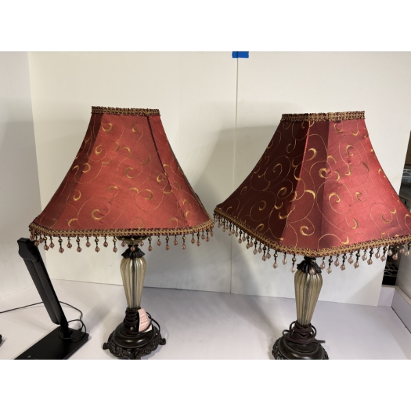 2 Gorgeous Lamps with Beaded Ends - both in working condition! - Portable Desk Lamp
