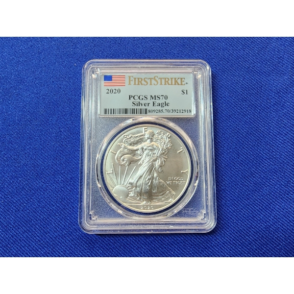 2020 "First Strike" Silver Eagle $1 1 oz Fine Silver Coin PCGS MS 70
