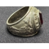 Image 4 : Nice Sterling Silver US Army Ring With Red Garnet Stone - Size 8 - Weighs 19.9 Grams