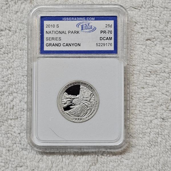 2010-S 90% Silver Grand Canyon Quarter certified as PR-70 Deep Cameo (DCAM) by IGS Grading
