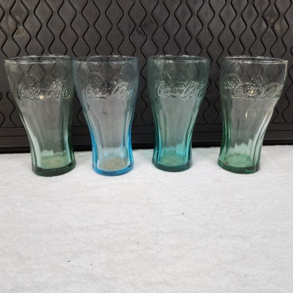 Four Vintage Coca-Cola Blue/Green Glasses