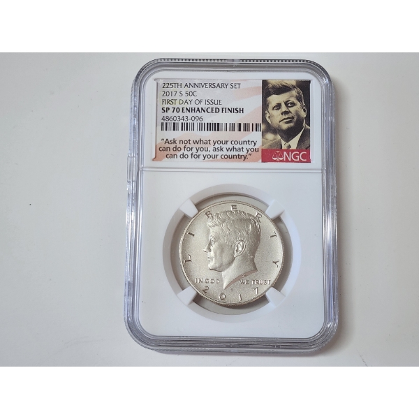 NGC SP 70 ENHANCED FINISH FDOI 225th Anniversary Set 2017-S Kennedy Half Dollar 