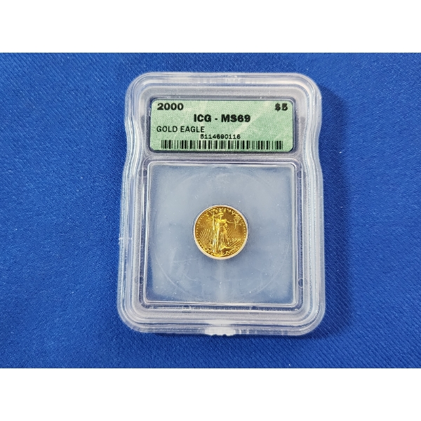 ICG MS 69 United States 2000 $5 Gold Eagle - 1/10th Ounce Fine Gold - Incredible Coin! 