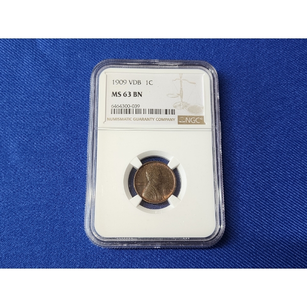 1909 V.B.D. Lincoln Cent NGC MS 63 BN