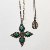 Image 2 : Two Sterling Silver Necklaces, Flower Pendant with Blue Stones & Religious Pendant TW: 7.6g