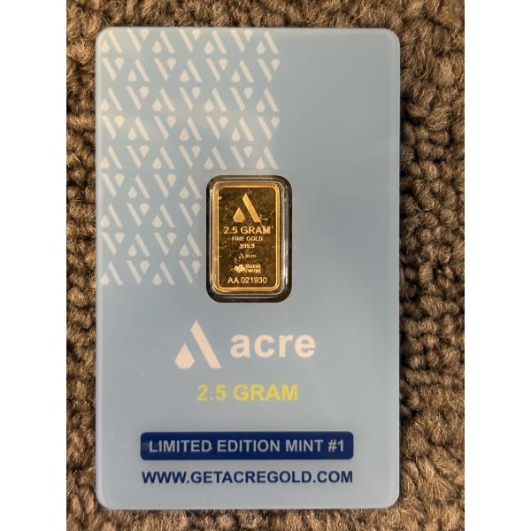 Acre Limited Edition Mint 2.5g .9999 Fine Gold Bar In Certification Card