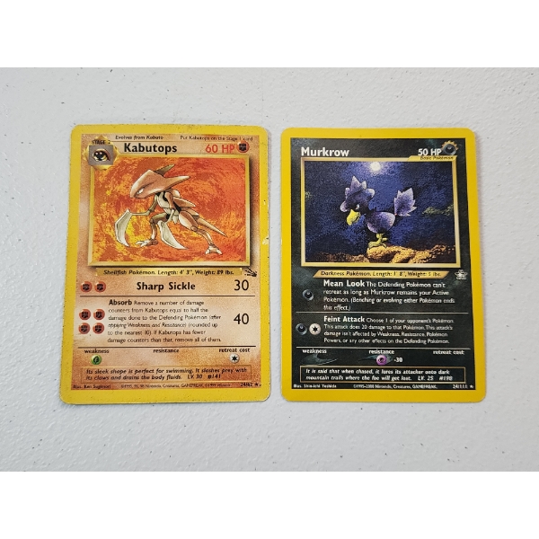 Two Vintage Rare Pokemon Cards: Kabutops 24/62 & Murkrow 24/111