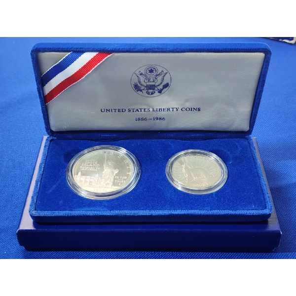 1986 United States Liberty Coins 2-Coin Set Including Silver Dollar 