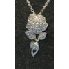 Image 3 : Sterling Silver Flower Necklace Pendant W/ Small Green Stone & Stainless Steel Magnetic Clasp Chain 