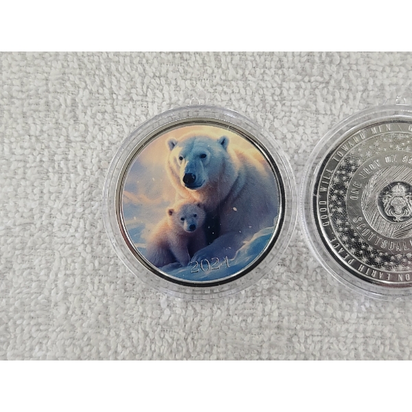 Lot of Two 2024 Scottsdale Mint One Troy Oz .9999 Silver Polar Bear Rounds