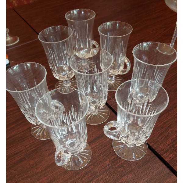 Quantity 7 - Clear 5 1/2" Handled Thin Cups / Mugs As Shown - Gently Used unmarked