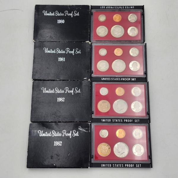 Four United States Mint Proof Sets: 1980, 1981, 1982, 1982