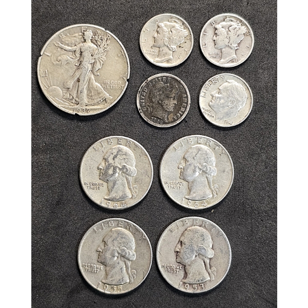 Lot of US Silver Coins - FV $2.40 - Walking Liberty Half is Notched - 46.6 Grams total weight