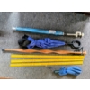 Image 1 : Vintage Wooden Walking Stick, 2 Clip On Large Umbrellas, Small Umbrella, & 3 Yard Sticks