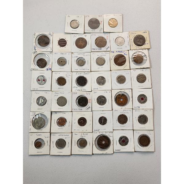 Nice Large Lot of 39 Assorted World Coins/Tokens! - See Photos! 