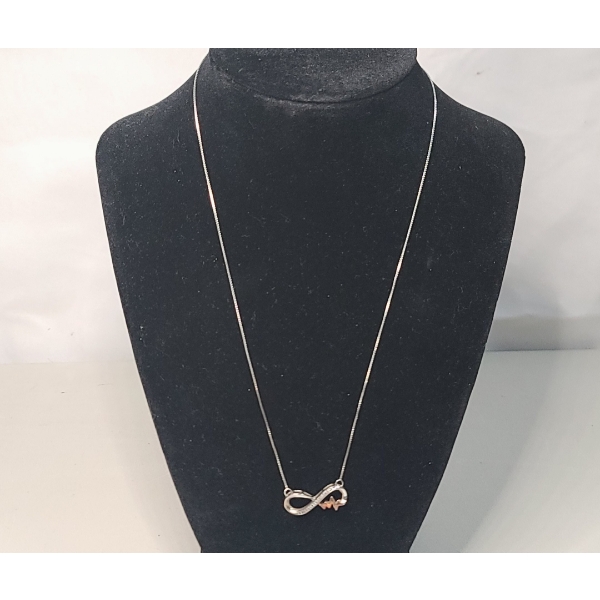 Women's 19" Sterling Silver Heartbeat Necklace With 10K Gold Accent & Diamonds - Weight: 2.9g