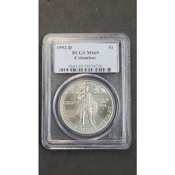 PCGS 1922-D MS69 Columbus Quincentenary Commemorative 90% Silver Dollar