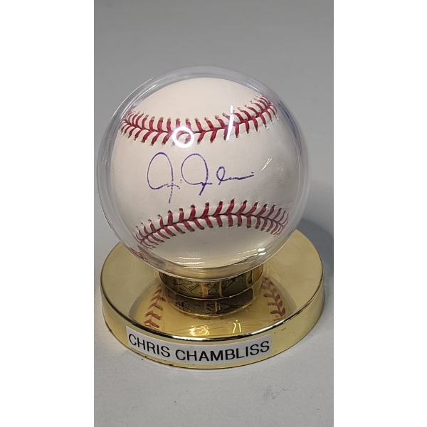 Chris Chambliss Autographed Rawlings Baseball In Display Stand