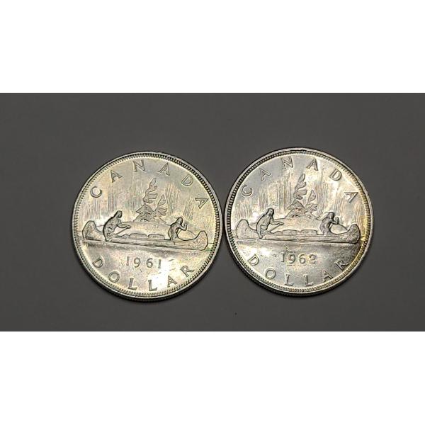 1961 & 1962 Canada Queen Elizabeth II "Voyager" 80% Silver Dollar Coins
