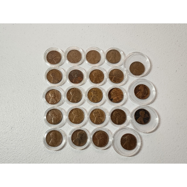 Lot of 23 Assorted Years Lincoln Wheat Cents in Coin Capsules 
