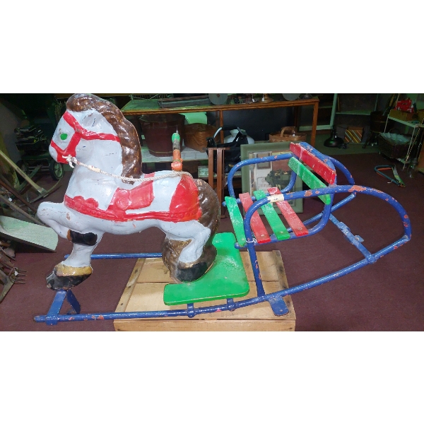 Antique Carnival Ride Section "Pony & Cart" - From Vintage Kiddie Ride - All Metal 