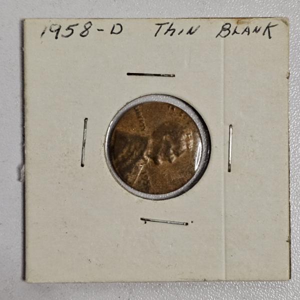 1958-D United States Lincoln Wheat Cent Mint Error Coin Struck On A Thin Blank Planchet