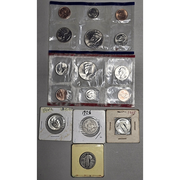 Lot of 2 Proof Sets and 4 Quarters incl 2 Walking Liberties