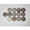 Image 1 : Lot of 13 Assorted Years 90% Silver Mercury Dimes Face Value: $1.30