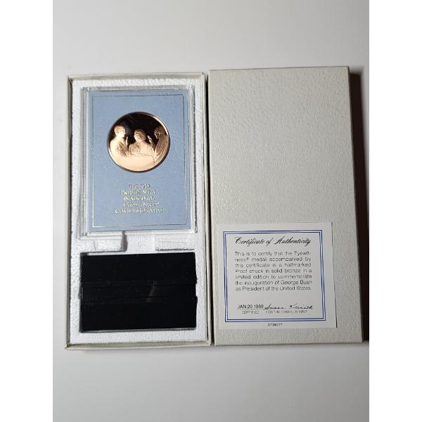 The Franklin Mint "The 1989 Presidential Inaugural" Eyewitness Solid Bronze Medal w/ Display & COA