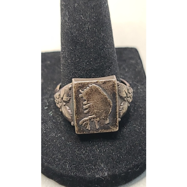 Vintage Buffalo Signet Ring Stamped "850S" With 85% Silver - Size 11 - Weight: 5.4g