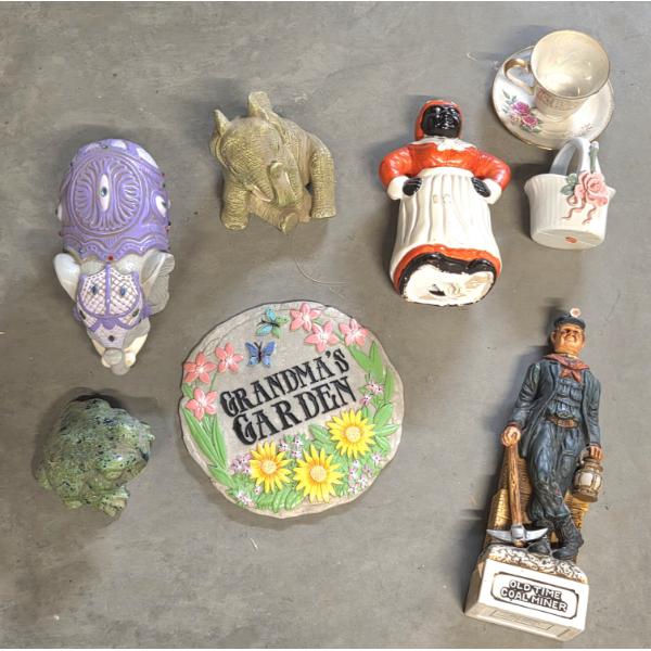 Great Condition Vintage Collectables Including Iridescent Tea Cup & Saucer, Garden Plaque, Ceramic F