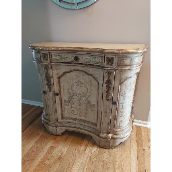 Rare Style Contour French High Cabinet with Drawer - Hand Painted Embellishments As Shown 