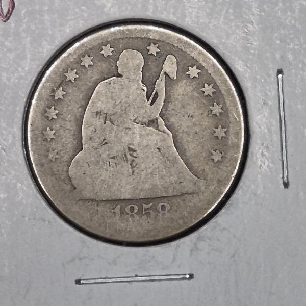 U.S. 90% SILVER COINS - RARE 1858-O SEATED LIBERTY QUARTER ($.25) COLLECTOR COIN - SEE PICS