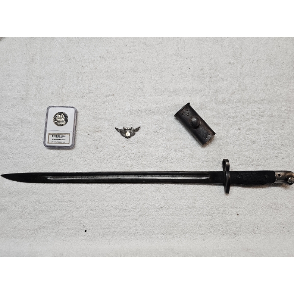 WWII Lot - Includes Coin, Bayonette, and Sheath Piece