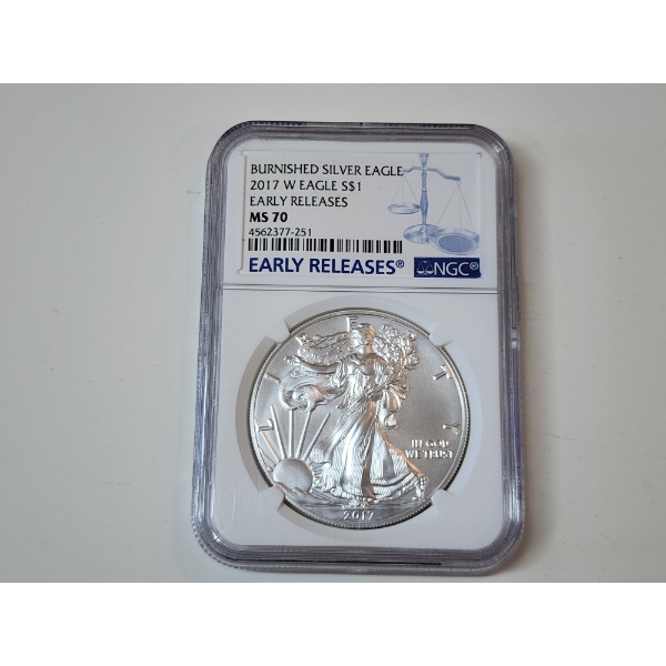 NGC MS70 2017-W Burnished American Silver Eagle Early Releases 1 oz .999 Fine Silver 