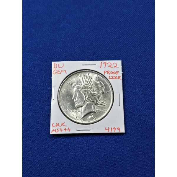 1922 Silver Peace Dollar - PROOF-LIKE Brilliant Uncirculated GEM, High-Grade Beautiful Coin!