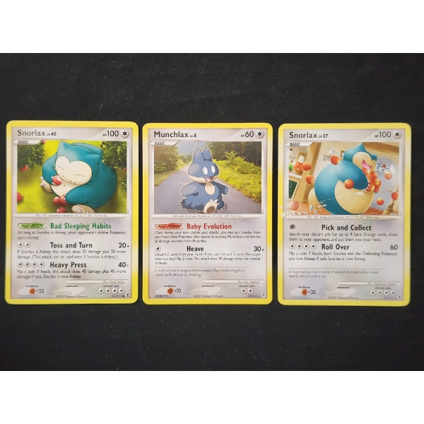 Two Snorlax & One Munchlax Vintage Pokemon Trading Cards - SOME DAMAGE