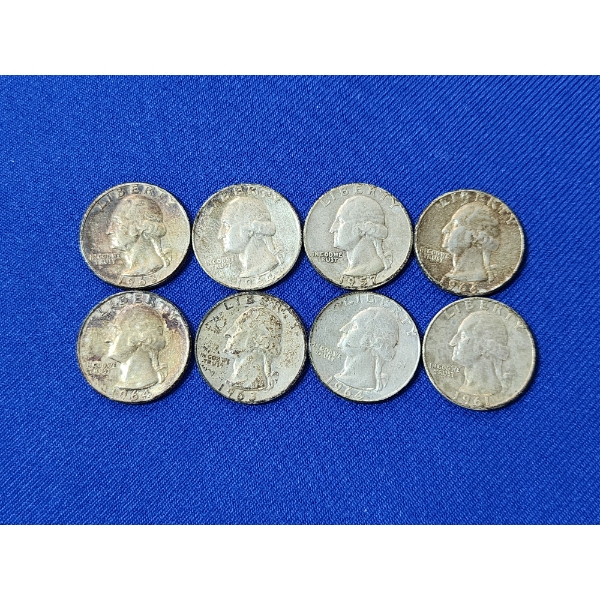 Assorted Years 90% Silver Washington Quarters Face Value $2.00