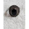 Image 1 : Sterling Silver Ring with Black Stone (7.1g)