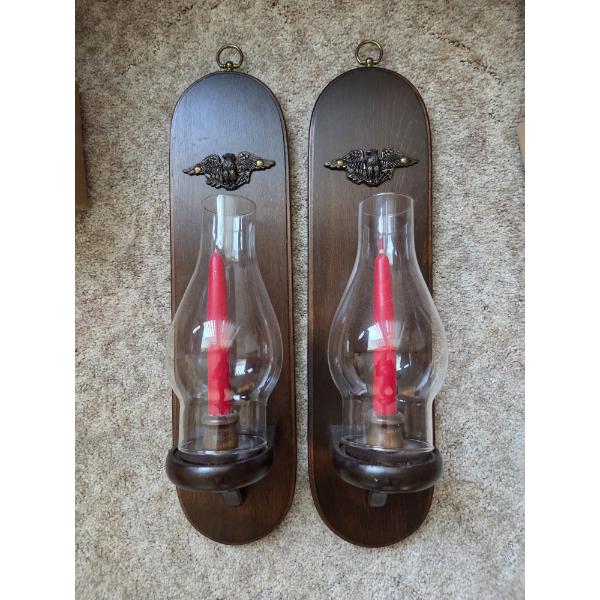 PICKUP IN CANTON - Excellent Condition 13'' Wood Hurricane Wall Sconces  