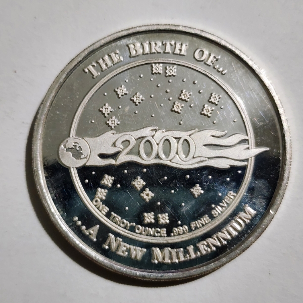 One Troy Ounce .999 Fine Silver Round Ft, 2000 Silver Eagle Design & Marking A New Millennium